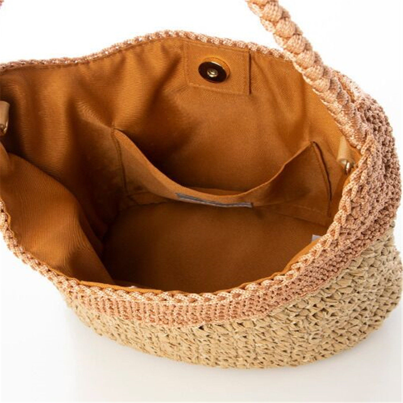 カゴバッグ 二色編み込みショルダー付きカゴバッグ