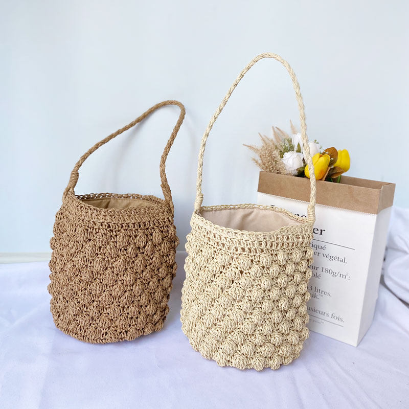 カゴバッグ 丸みのある手編み風バケツ型カゴバッグ