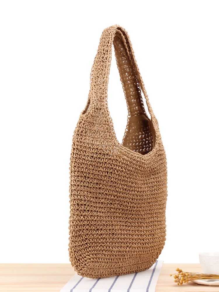 カゴバッグ 手編み風ざっくり編みショルダートートバッグ