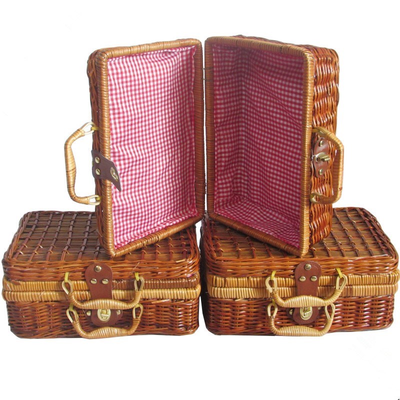カゴバッグ クラシック編み込み旅行鞄風ピクニック籠