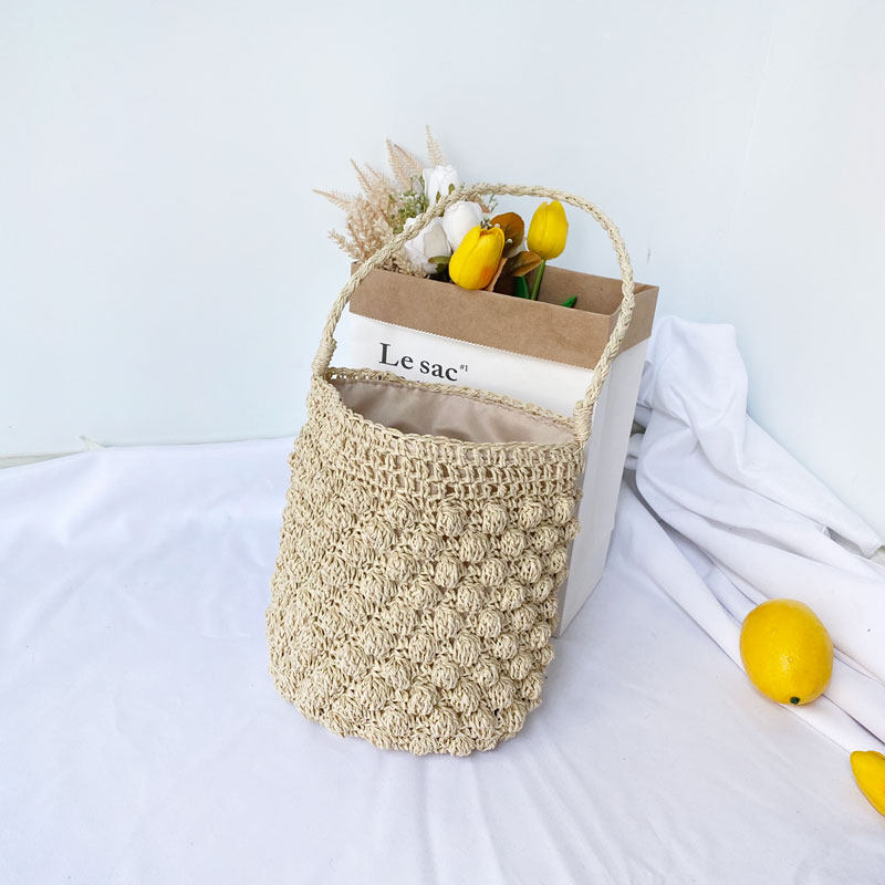 カゴバッグ 丸みのある手編み風バケツ型カゴバッグ