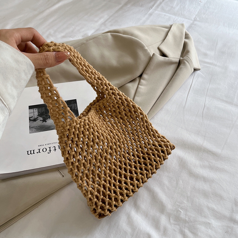 カゴバッグ 手編み風網目模様コットンカゴバッグ