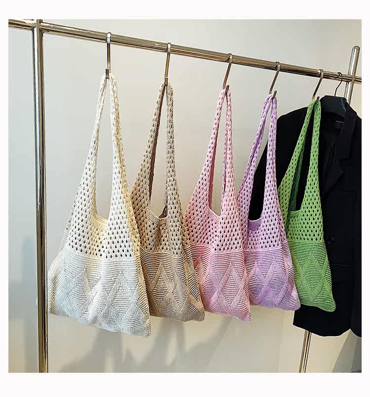 カゴバッグ 透かし編み幾何学模様ショルダーカゴバッグ