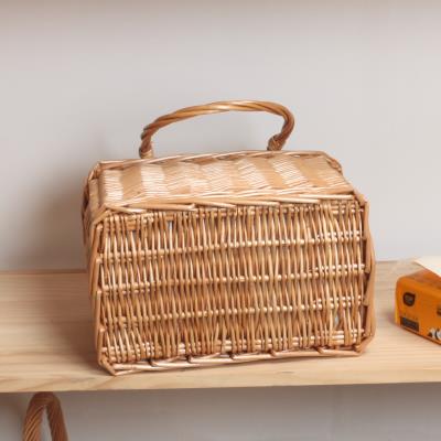 カゴバッグ 天然素材編み込み台形ハンドバッグ型かご