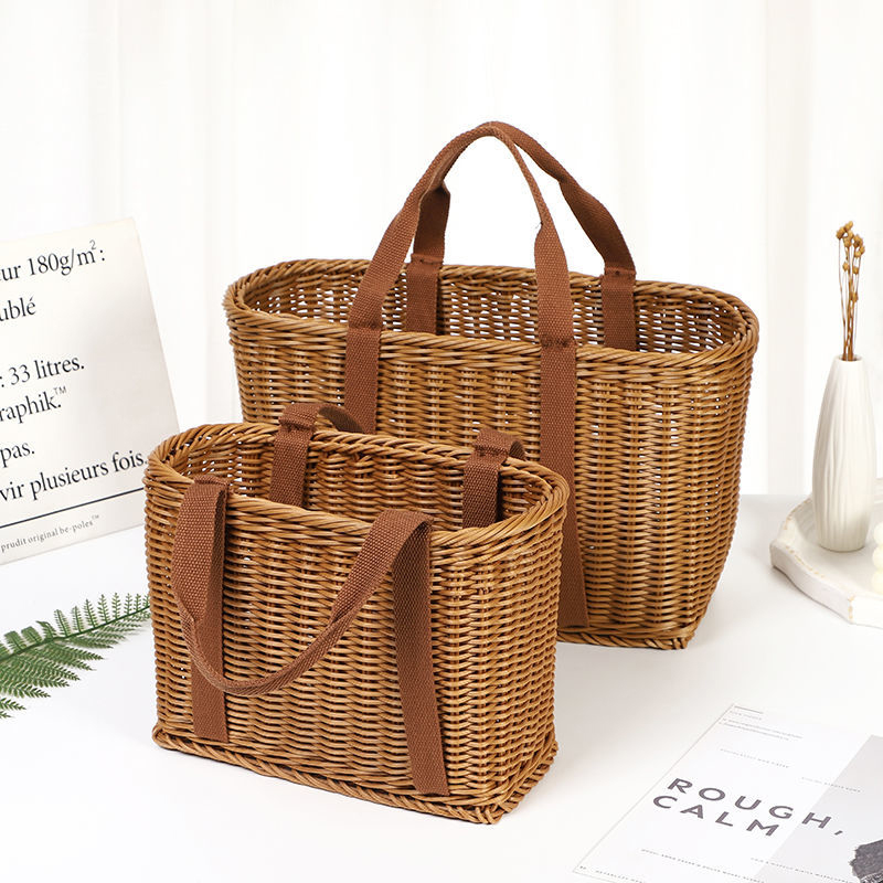 カゴバッグ 天然素材編み込み親子セットハンドバッグ