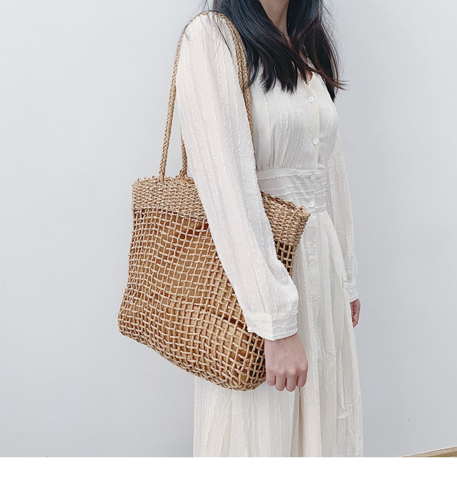 カゴバッグ 網目編み天然素材トートバッグ