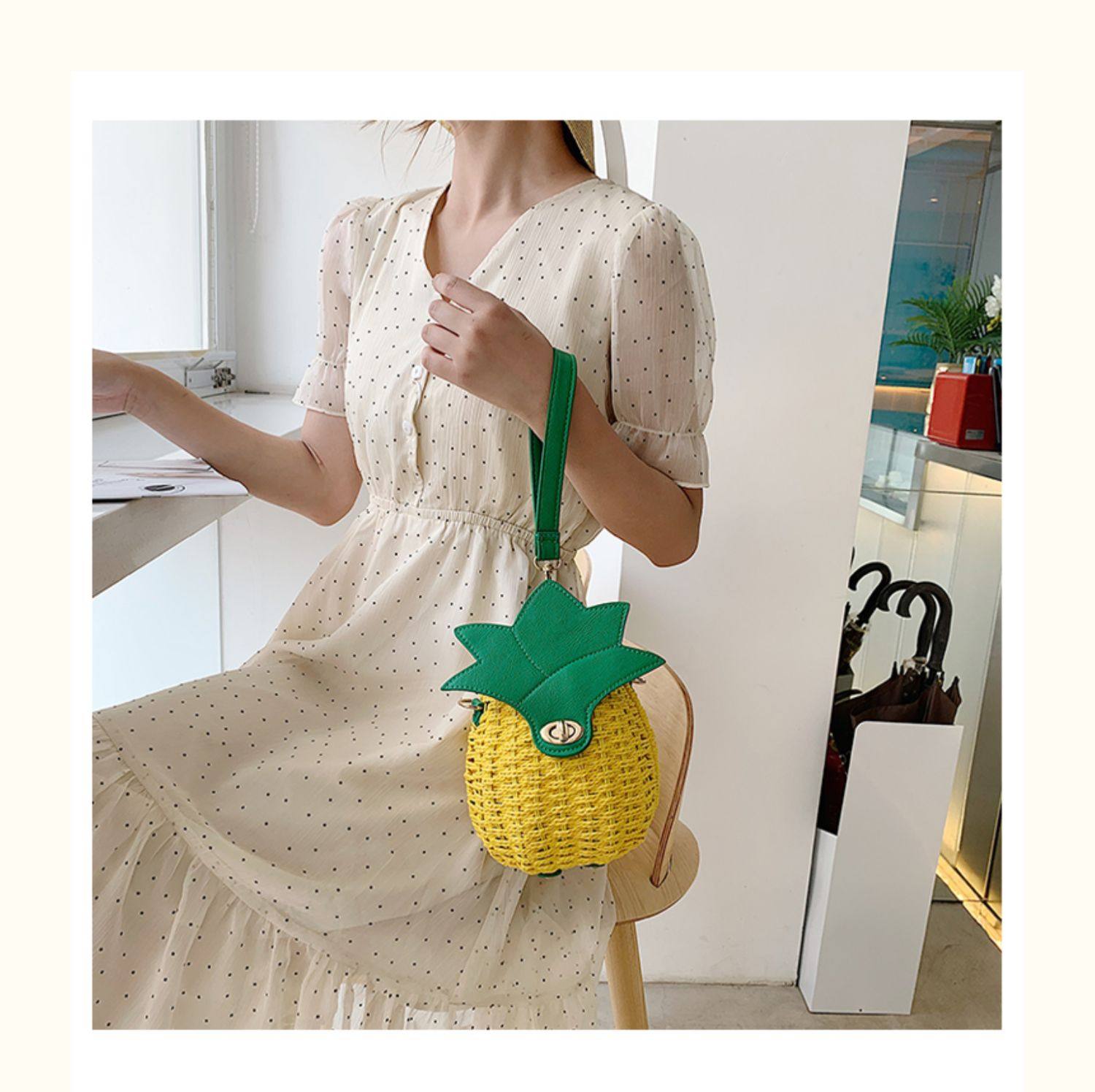 カゴバッグ パイナップル型立体デザインカゴバッグ