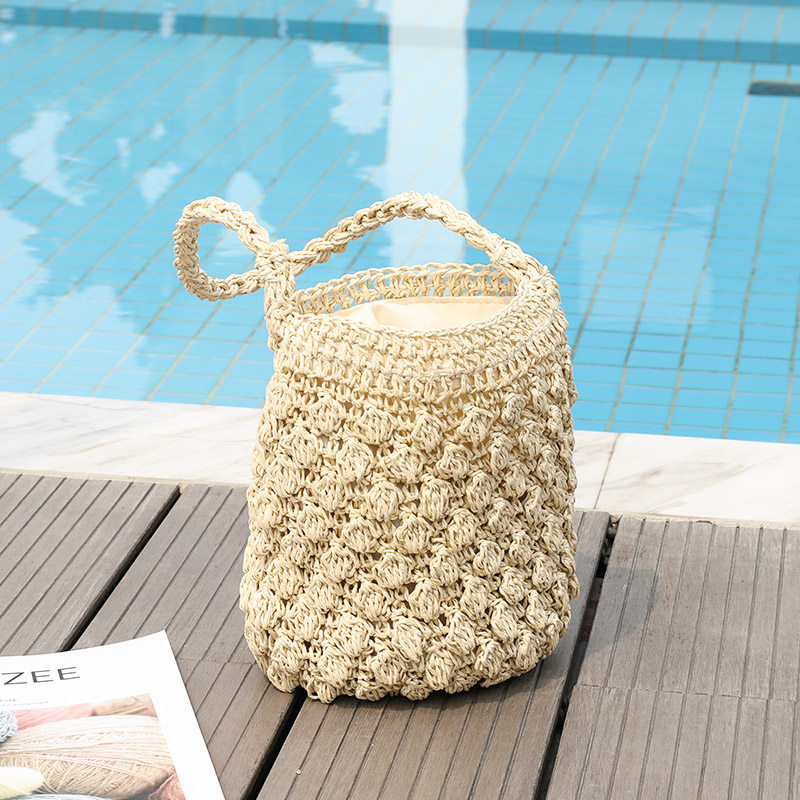 カゴバッグ 立体編み込みコロンとしたハンドバッグ型カゴバッグ