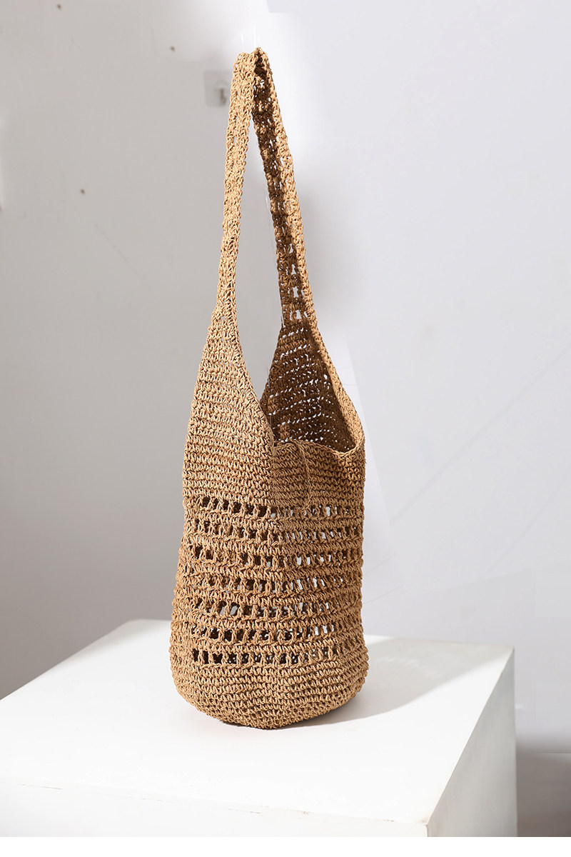 カゴバッグ 透かし編みバケツ型ショルダーかごバッグ