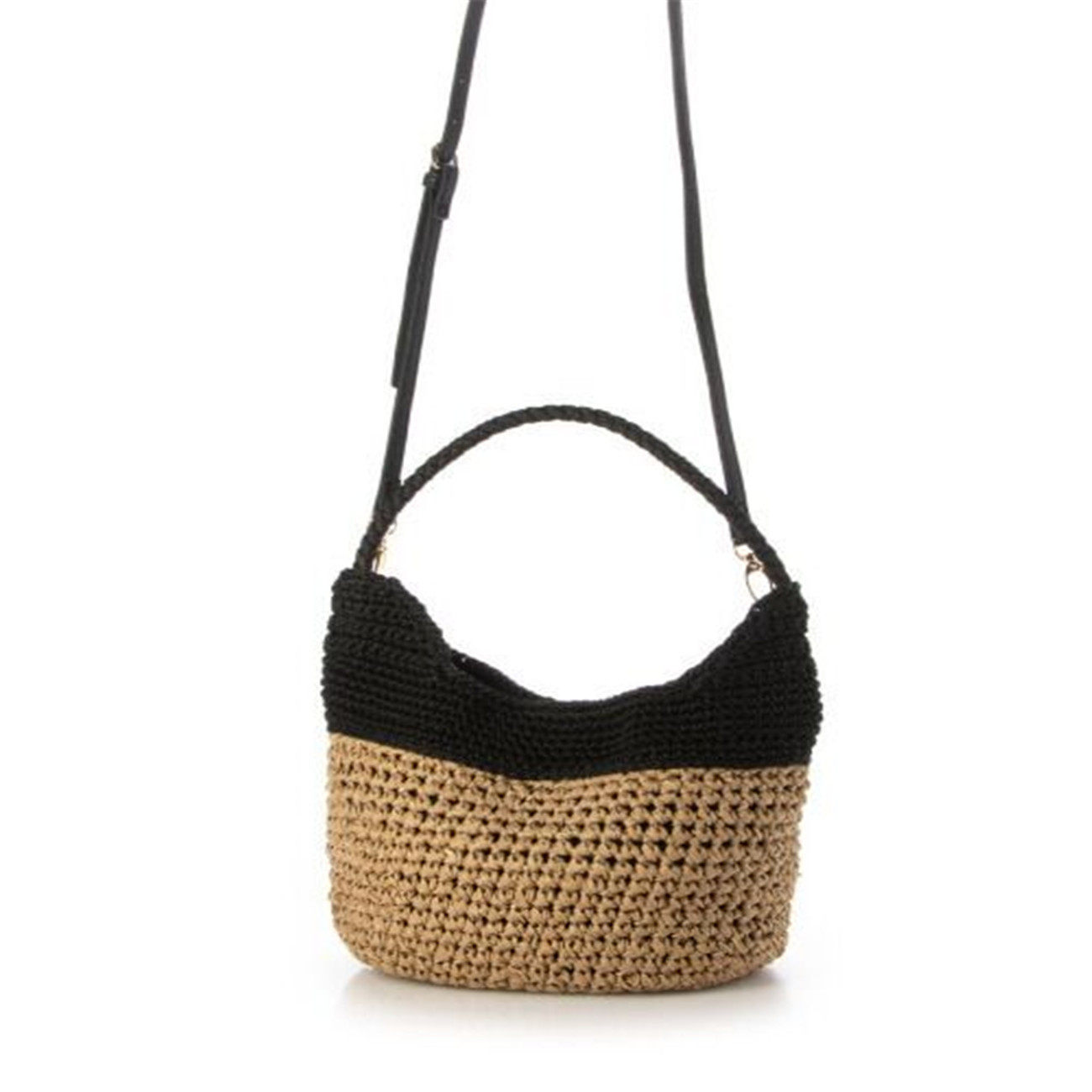 カゴバッグ 二色編み込みショルダー付きカゴバッグ