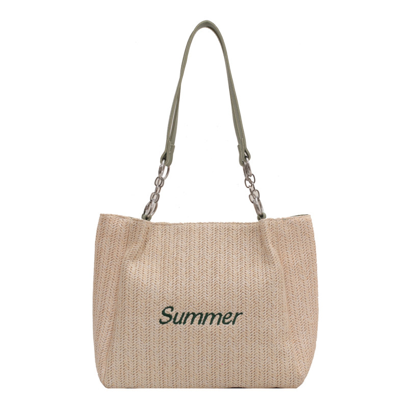 カゴバッグ 編み込みデザイン刺繍入り大容量トート鞄