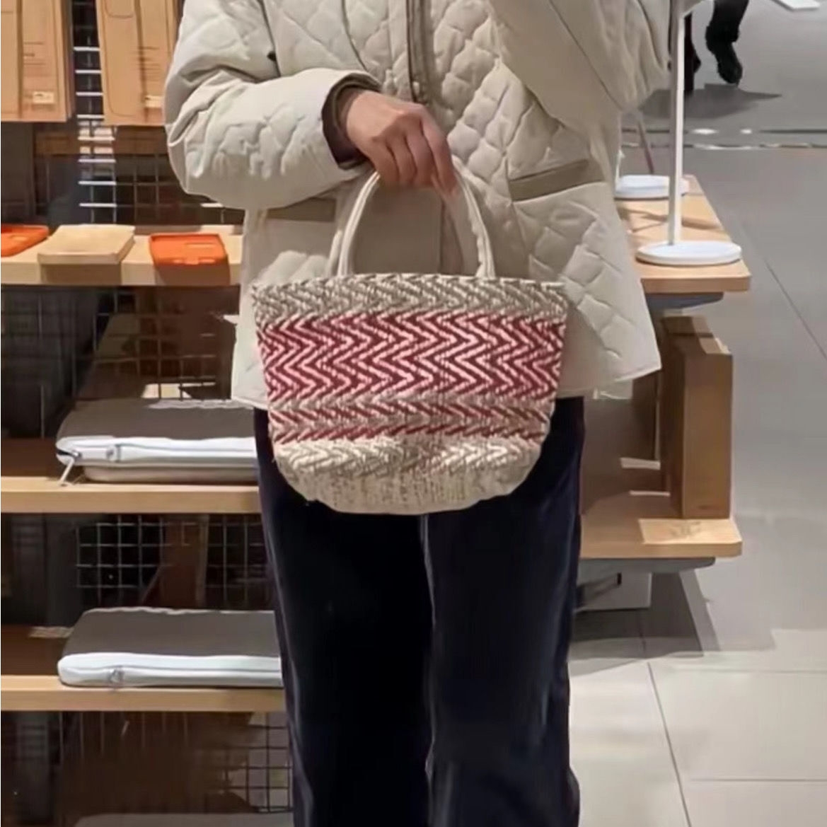 カゴバッグ 手編み模様のナチュラルカゴトート