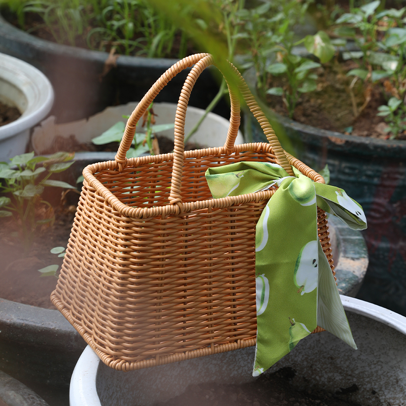 カゴバッグ 天然素材編み込み四角形カゴバッグ
