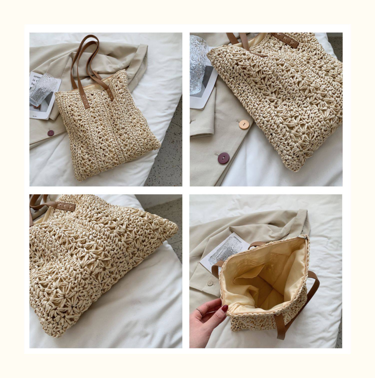 カゴバッグ 手編み風透かし編みの軽量トート型かごバッグ