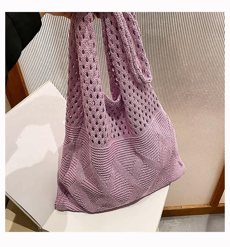 カゴバッグ 透かし編み幾何学模様ショルダーカゴバッグ