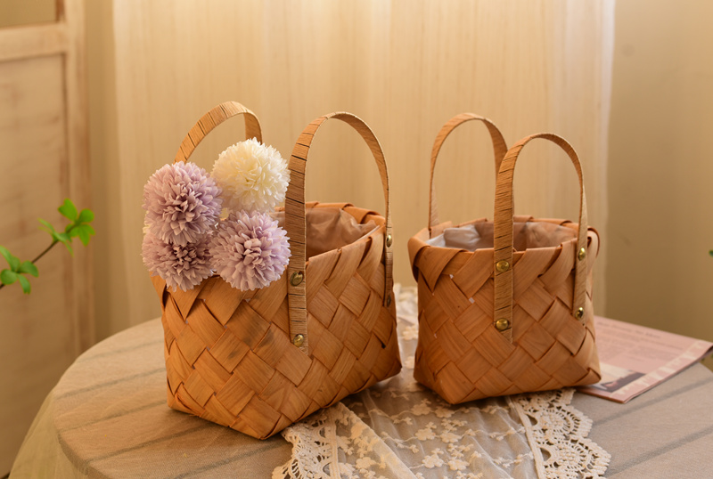 カゴバッグ 手編み風網目模様の上品なハンドバッグ型かご籠