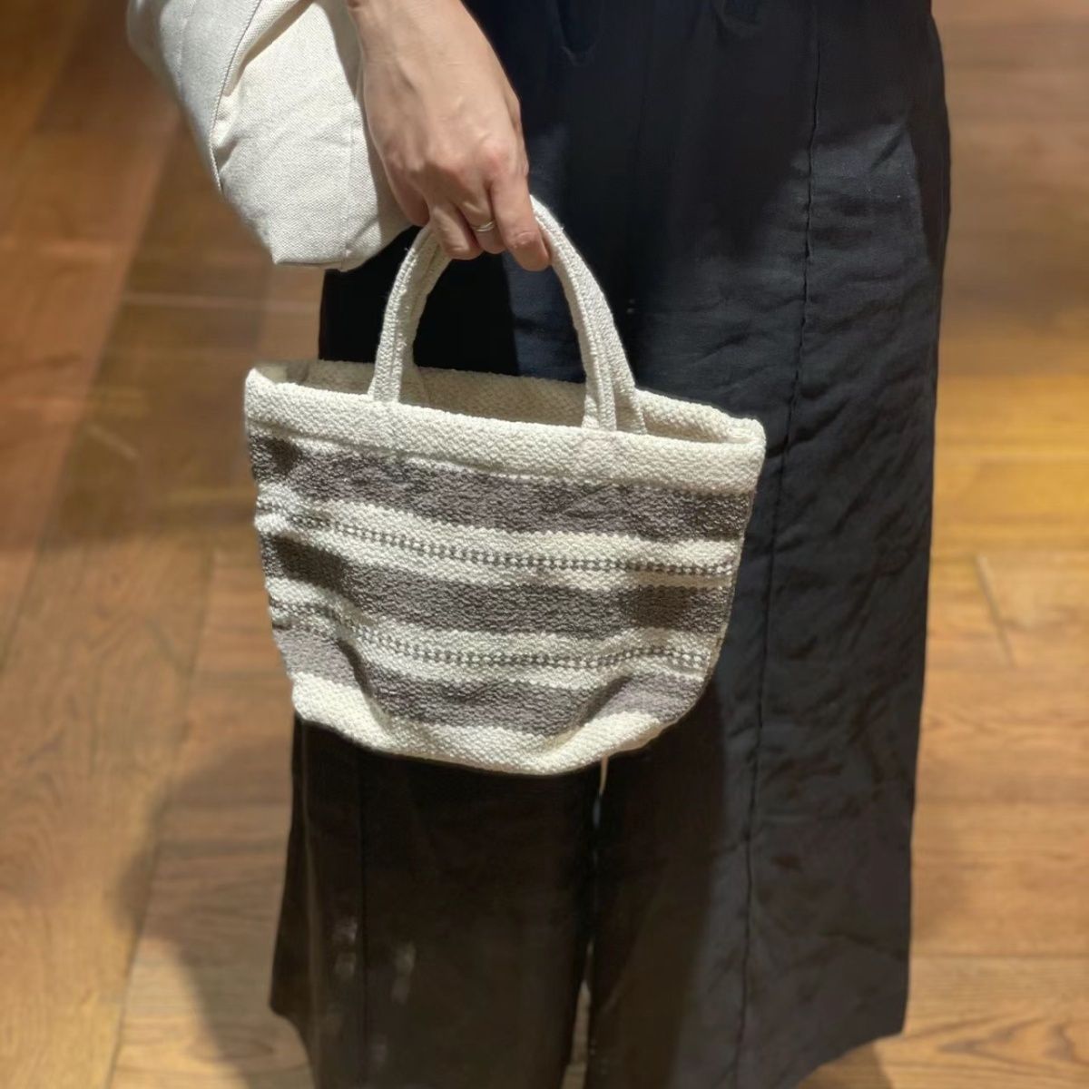カゴバッグ 手編み模様のナチュラルカゴトート