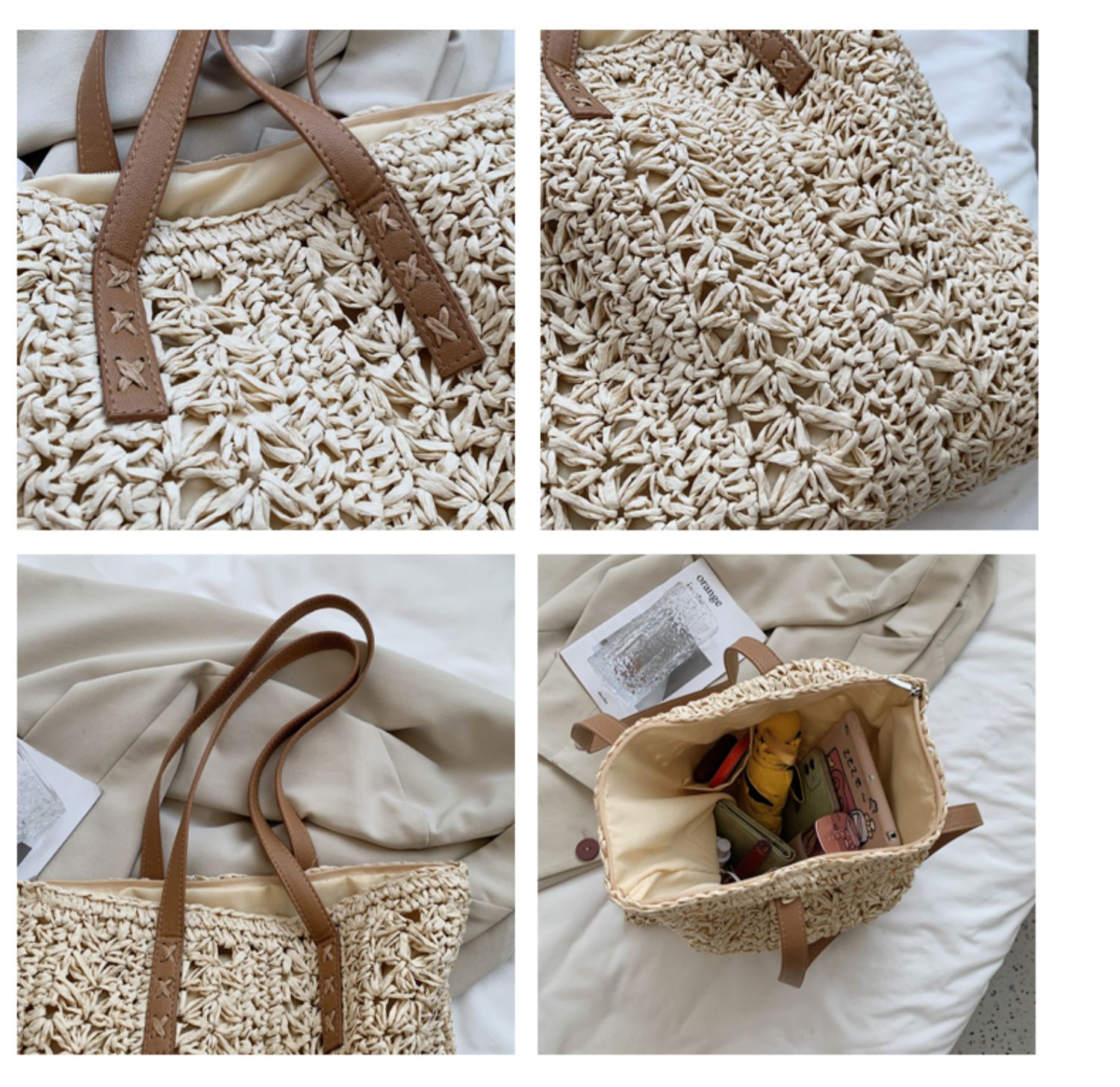 カゴバッグ 手編み風花柄透かし編みトート