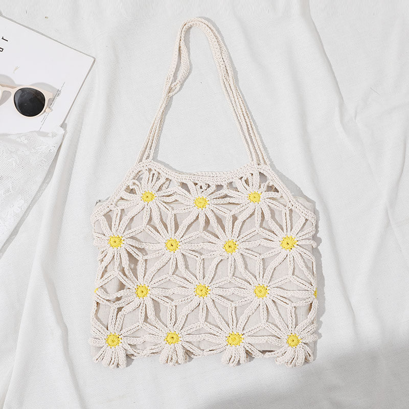 カゴバッグ 花モチーフ編み込みカゴバッグショルダー