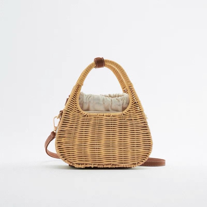 カゴバッグ 三角形デザイン籐編みショルダーかごバッグ