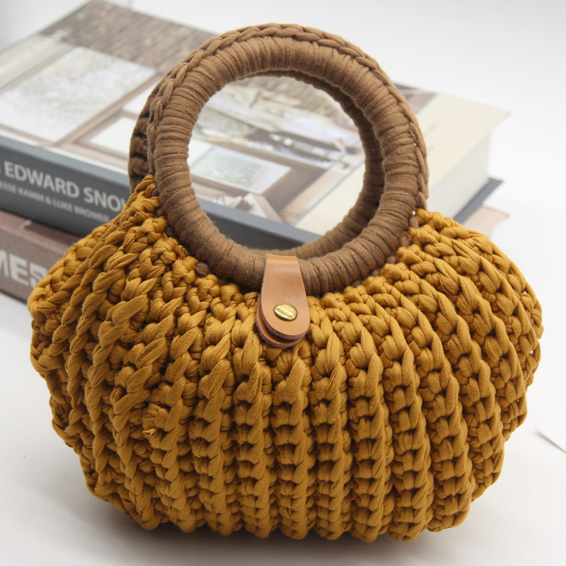 カゴバッグ 丸型ハンドル付き編み込みカゴバッグ