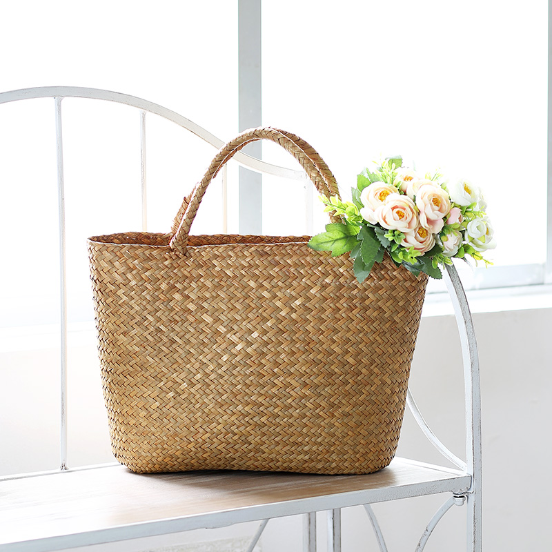 カゴバッグ 手編み風ヘリンボーン織りカゴバッグ