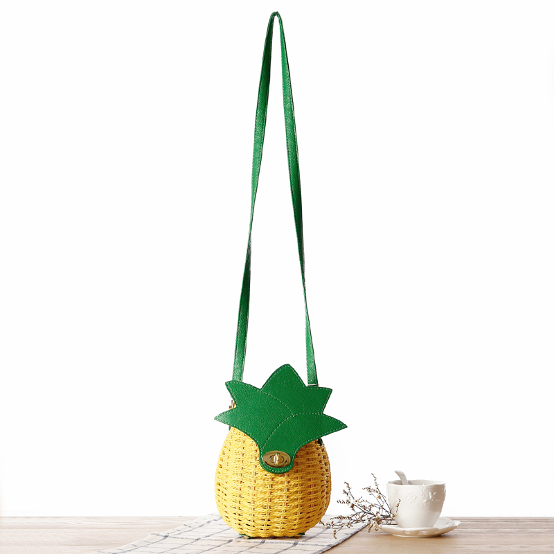 カゴバッグ 南国風パイナップル型編み込みハンドバッグ