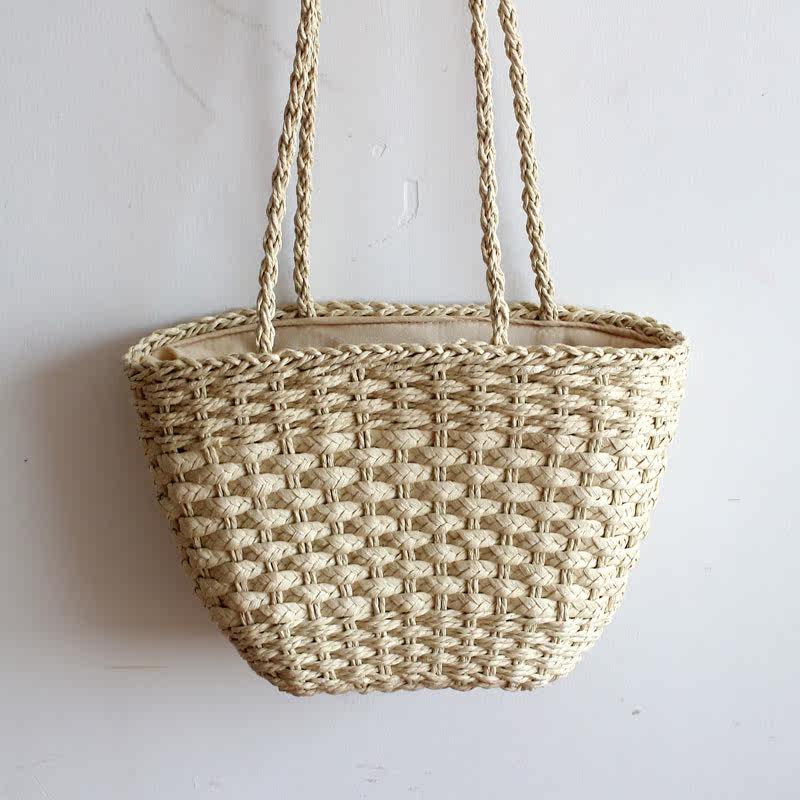 カゴバッグ 編み込み細工の台形ハンドバッグ型カゴバッグ