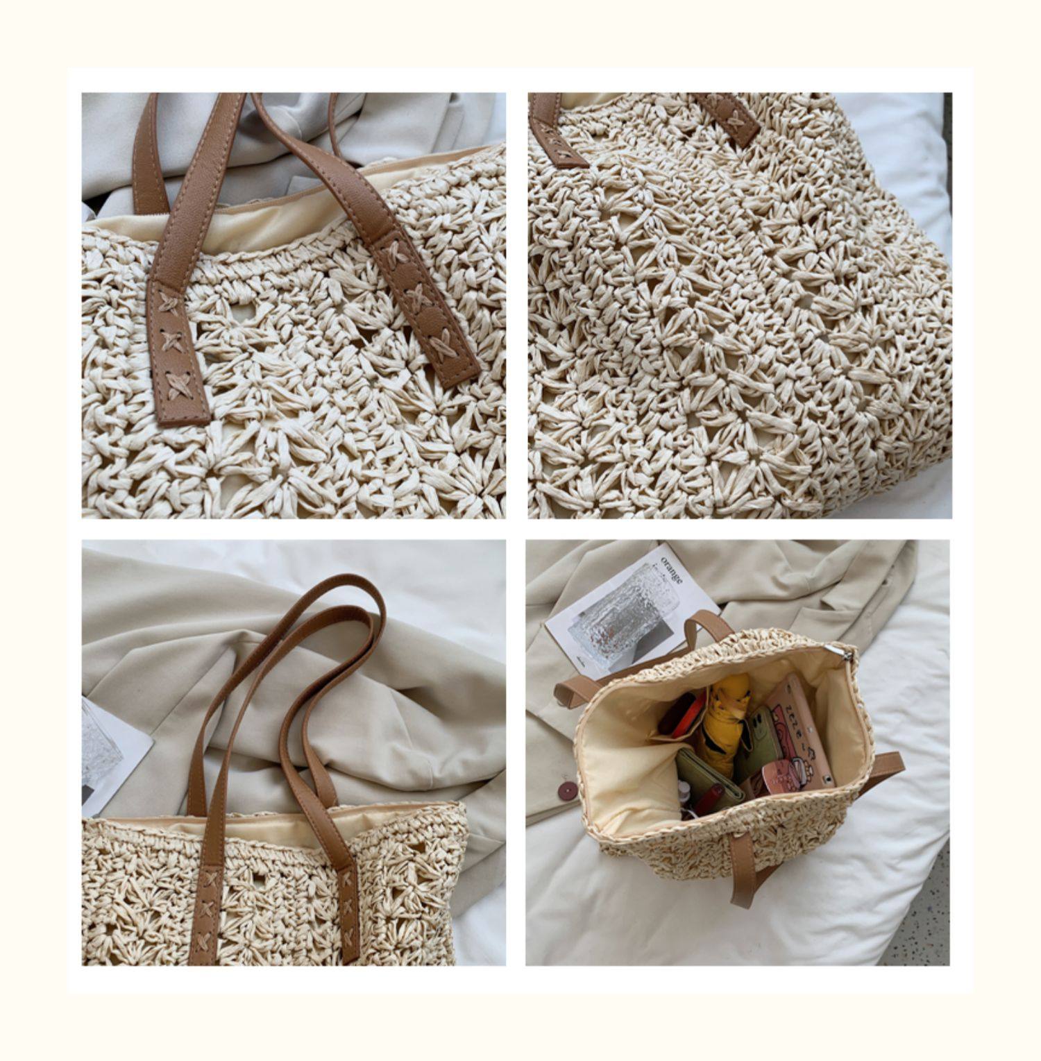カゴバッグ 手編み風透かし編みの軽量トート型かごバッグ