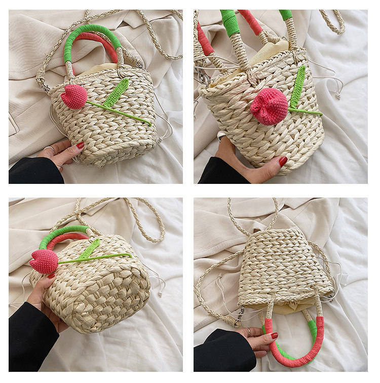 カゴバッグ フルーツモチーフ付き編み込みカゴバッグ