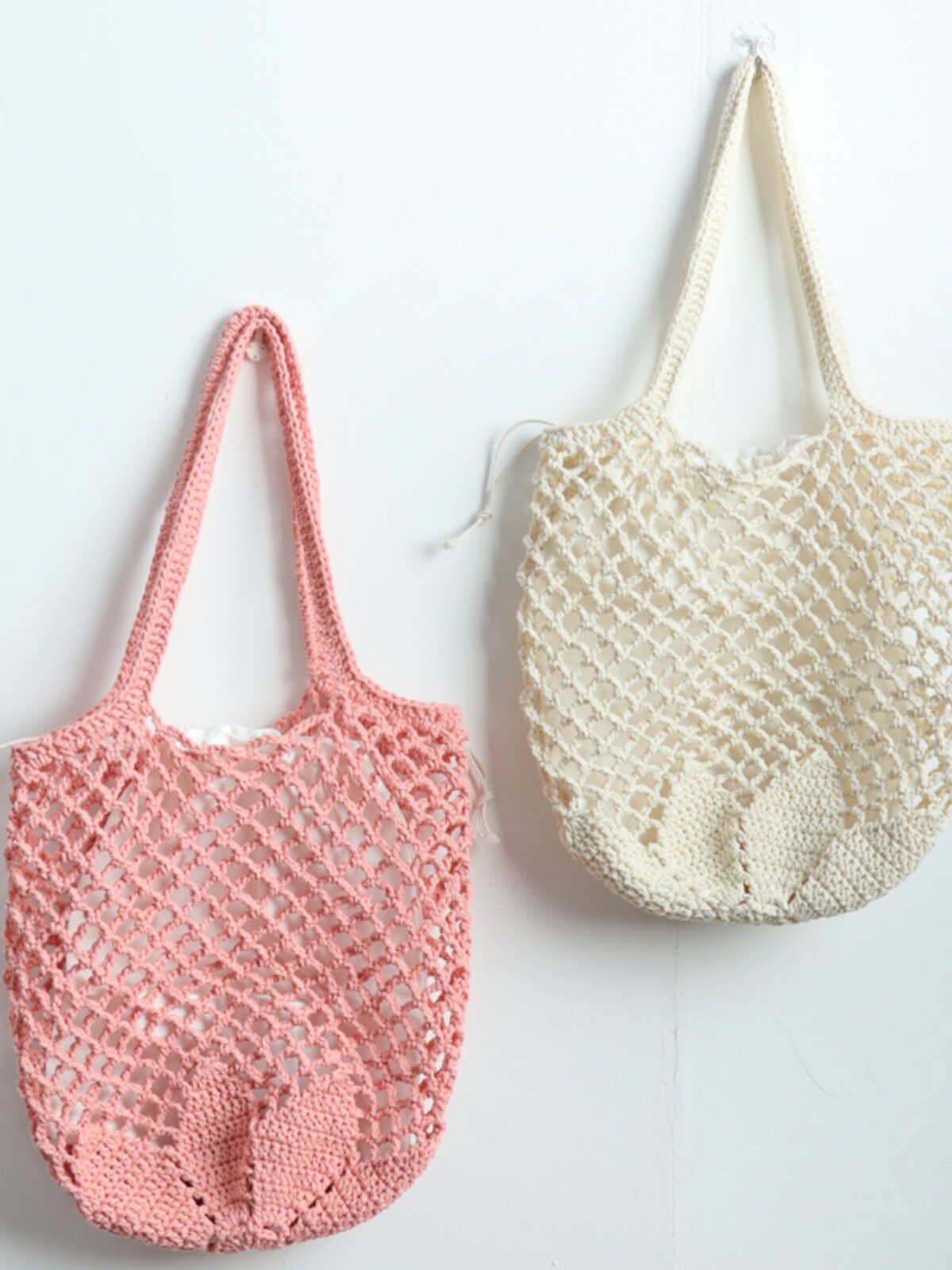 カゴバッグ 手編み風ネット編みトート型カゴバッグ