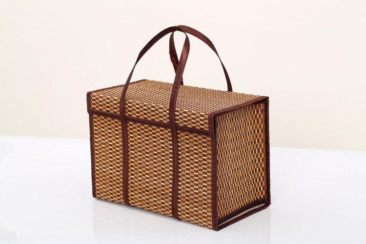 カゴバッグ 格子編み天然素材のボックス型ハンドバッグ