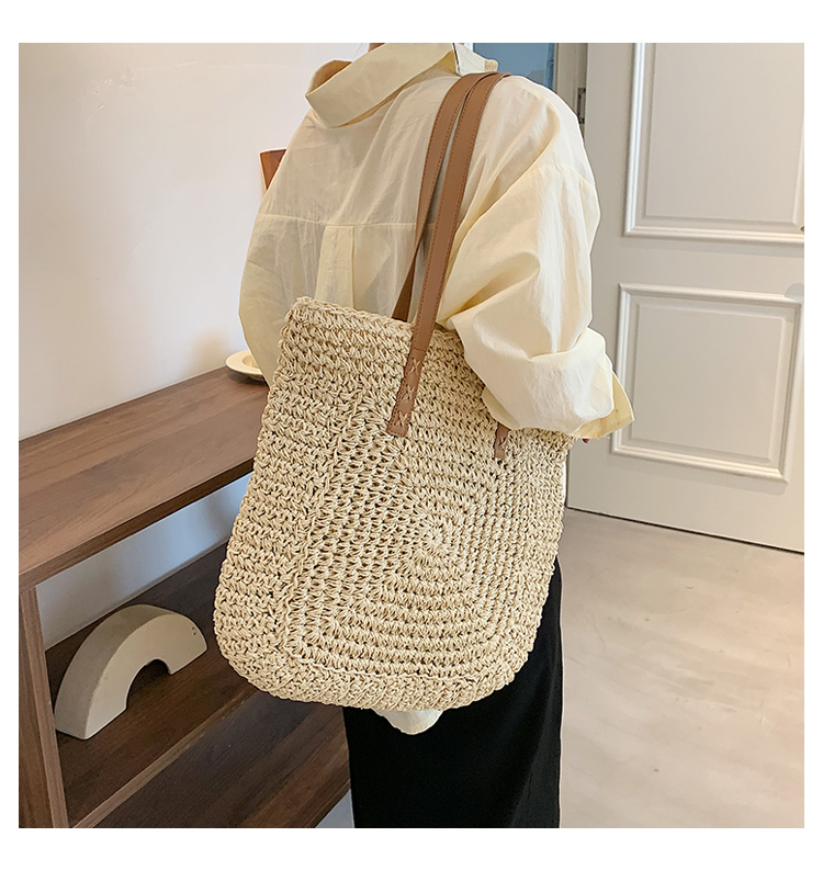 カゴバッグ 手編み風ペーパー素材大容量丸底籠かばん