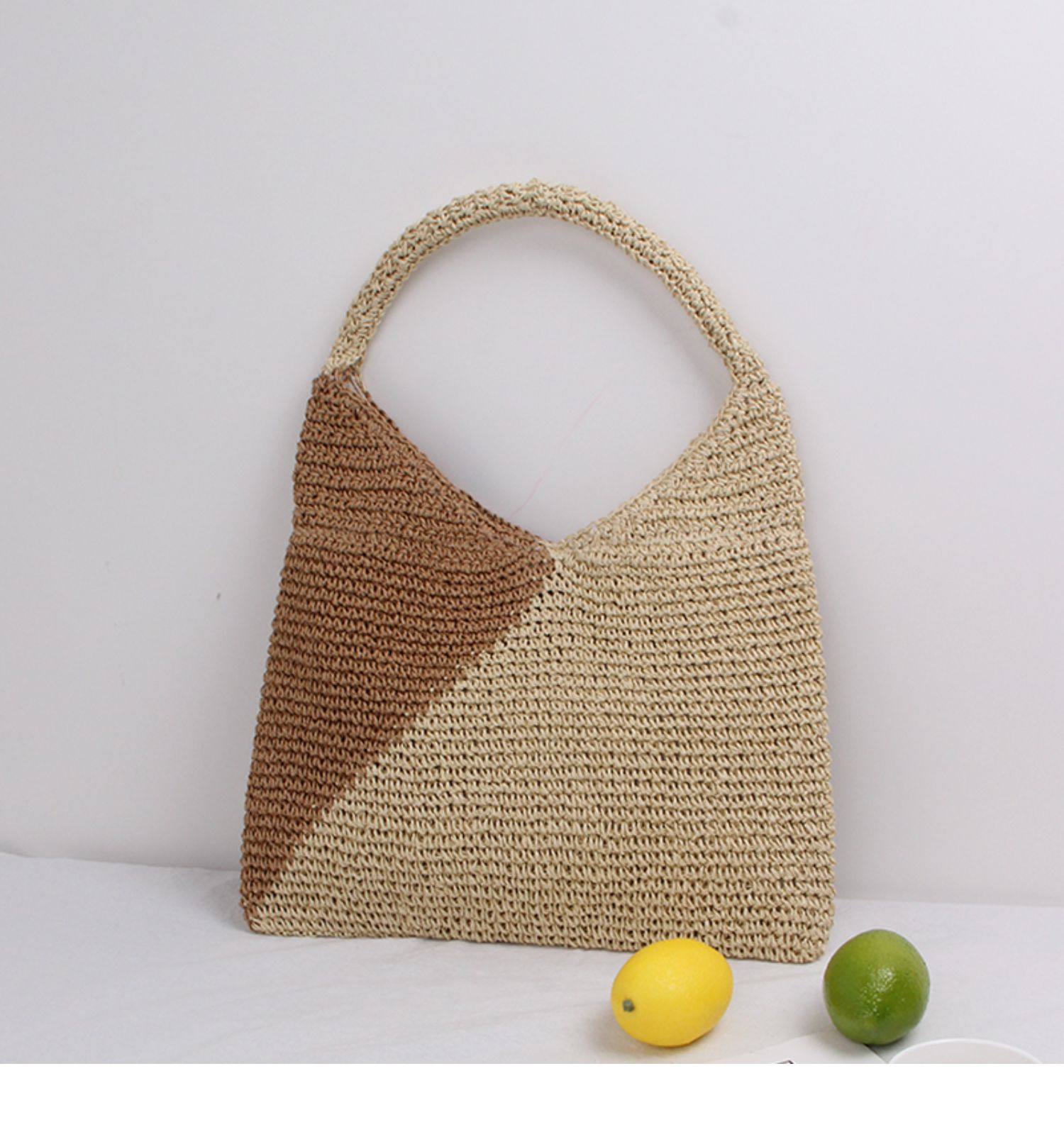 カゴバッグ 配色切り替えデザイン三角形ショルダーかごバッグ