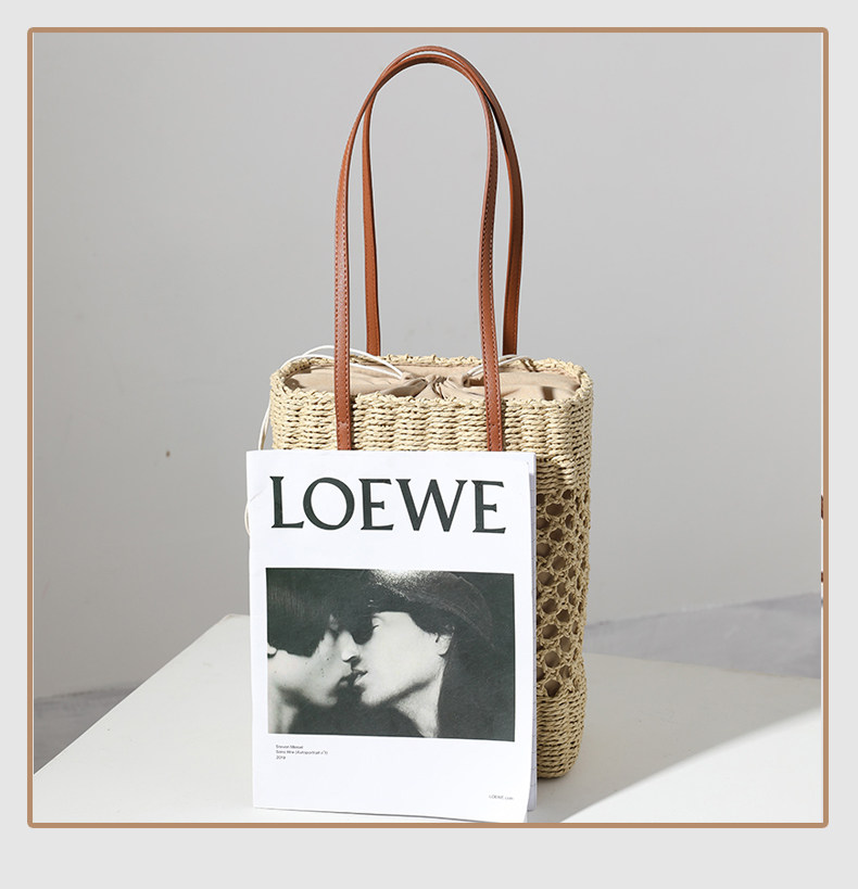 カゴバッグ 透かし編みがおしゃれな縦型カゴバッグ