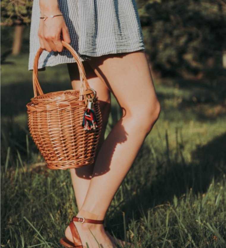 カゴバッグ 手編み籐製丸型持ち手付きカゴバッグ