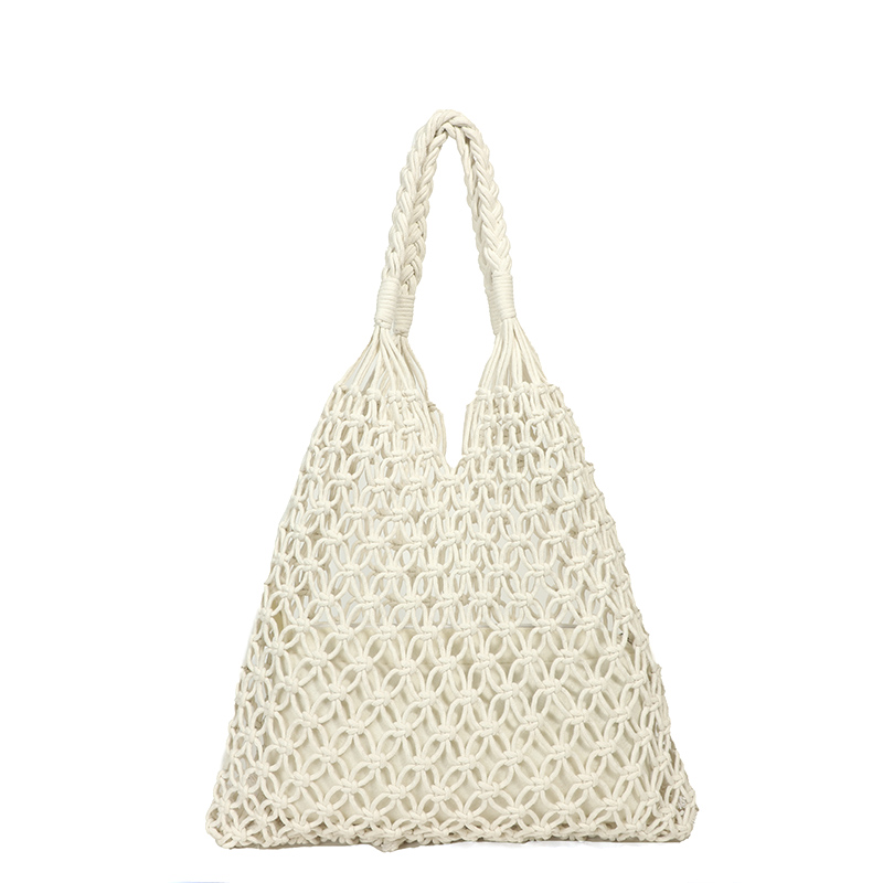 手編み風網目模様の三つ編み持ち手カゴバッグ