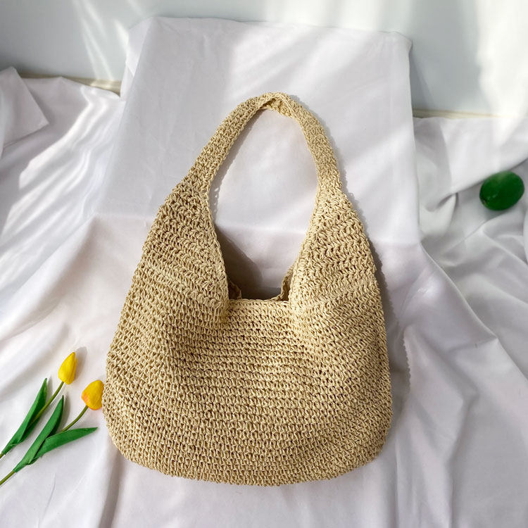 カゴバッグ ナチュラル編み込みワンショルダートート