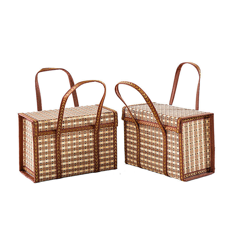 カゴバッグ 格子編み天然素材のボックス型ハンドバッグ