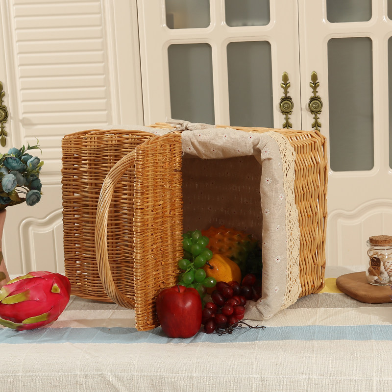 カゴバッグ 蓋付きピクニックバスケット風カゴバッグ