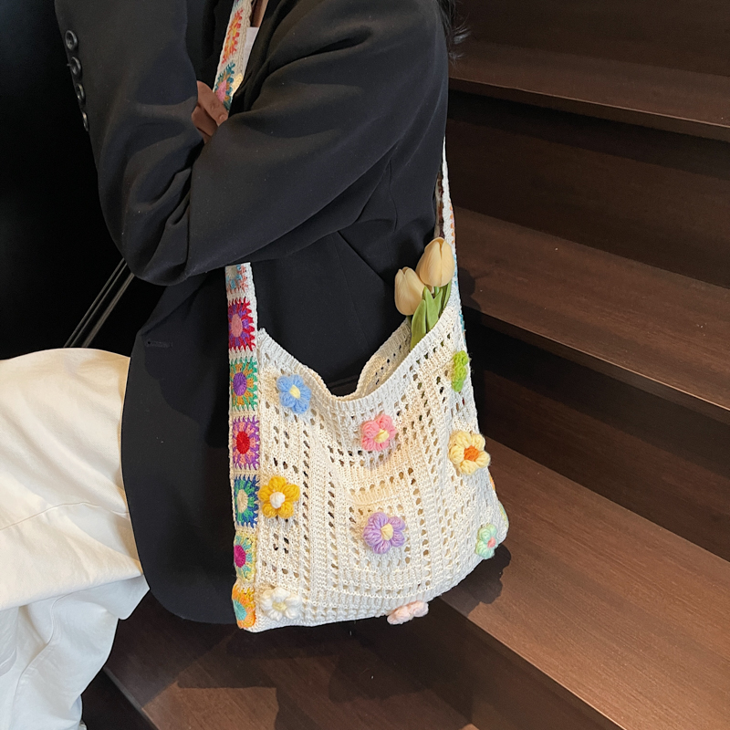 カゴバッグ お花モチーフかぎ針編みショルダー