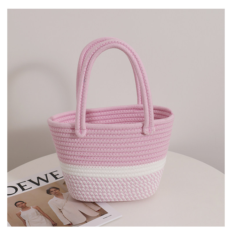 カゴバッグ コットンロープ編み込み丸底トート