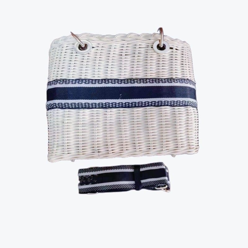 カゴバッグ 編み込みラタン製スクエア型ハンドバッグ