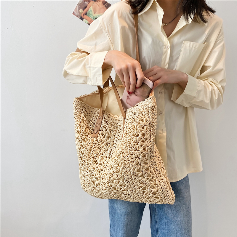 手編み風花柄透かし編みカゴバッグ