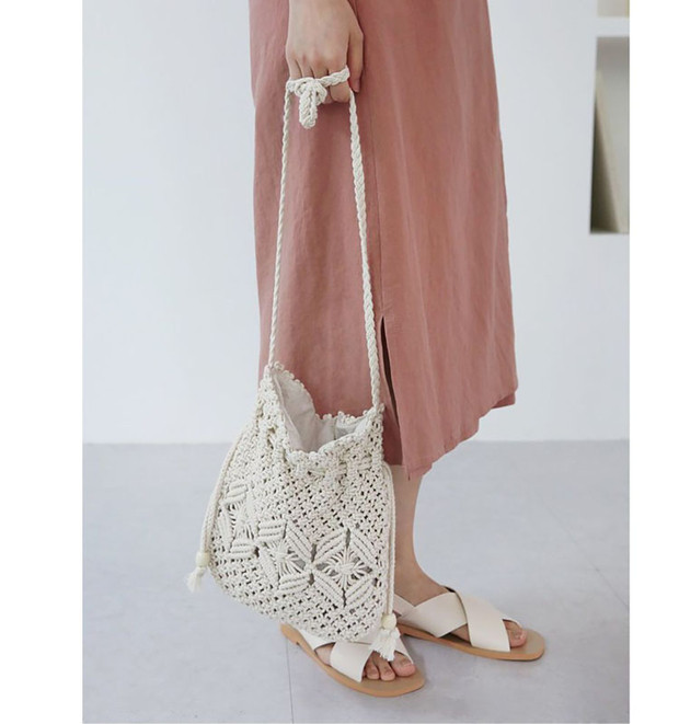 カゴバッグ 手編み風マクラメ編みカゴバッグ