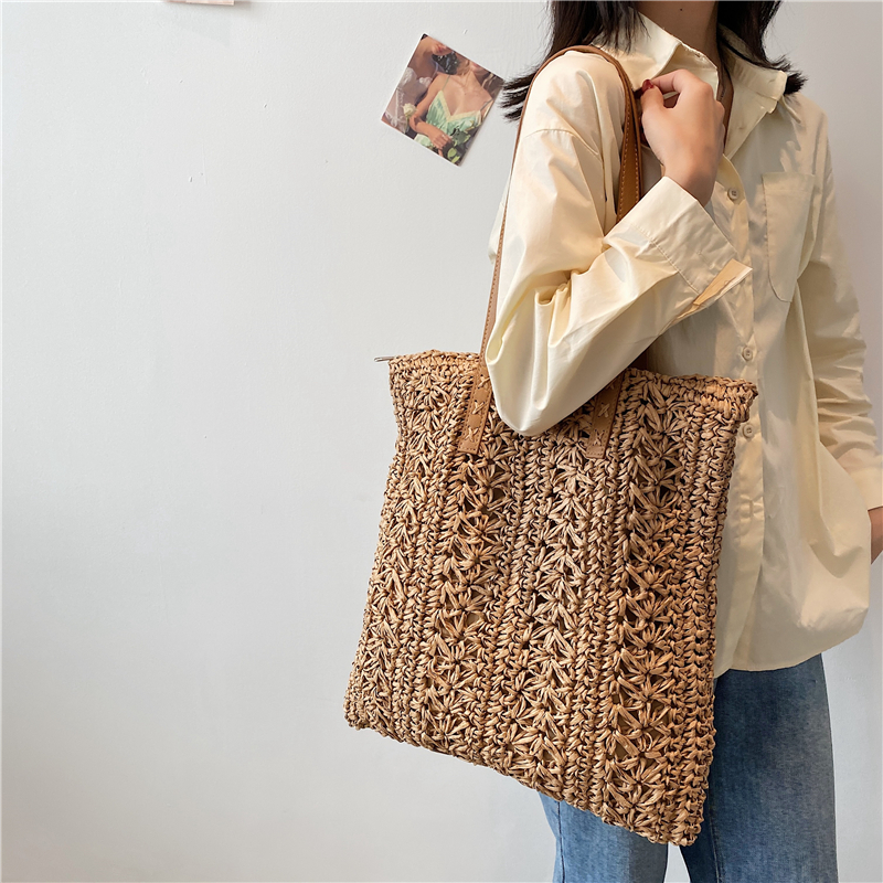 手編み風花柄透かし編みカゴバッグ