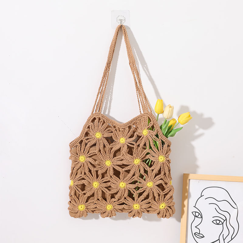 カゴバッグ 花モチーフ編み込みカゴバッグショルダー