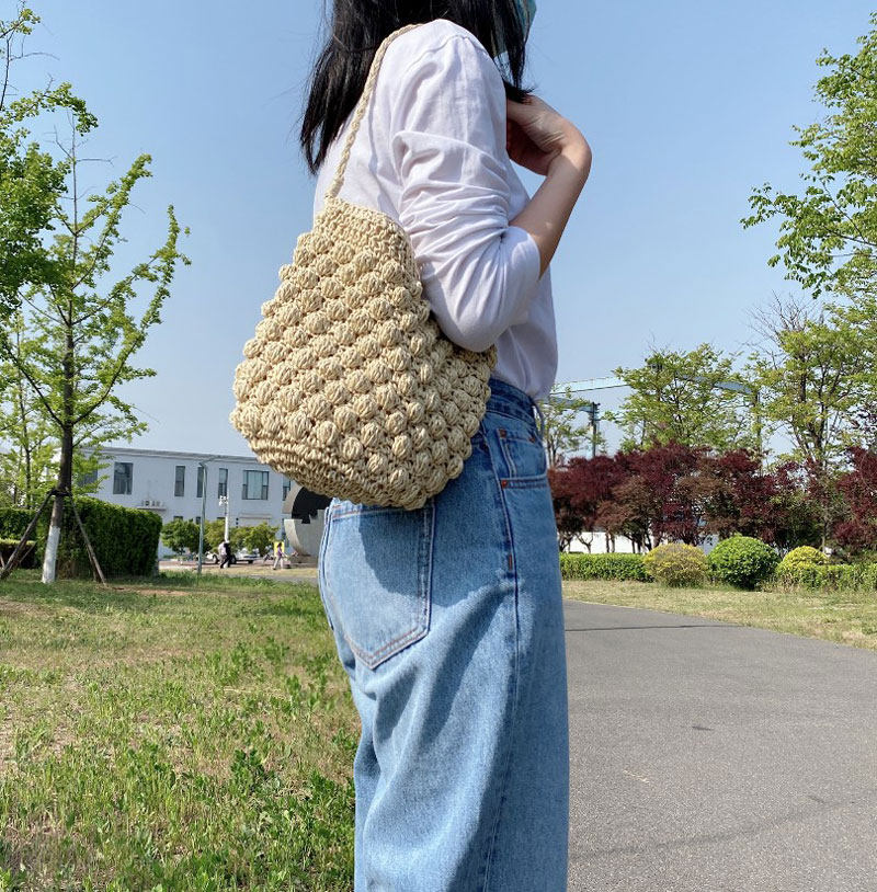 カゴバッグ 丸みのある手編み風バケツ型カゴバッグ