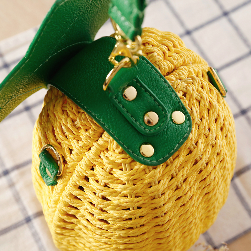 カゴバッグ 南国風パイナップル型編み込みハンドバッグ