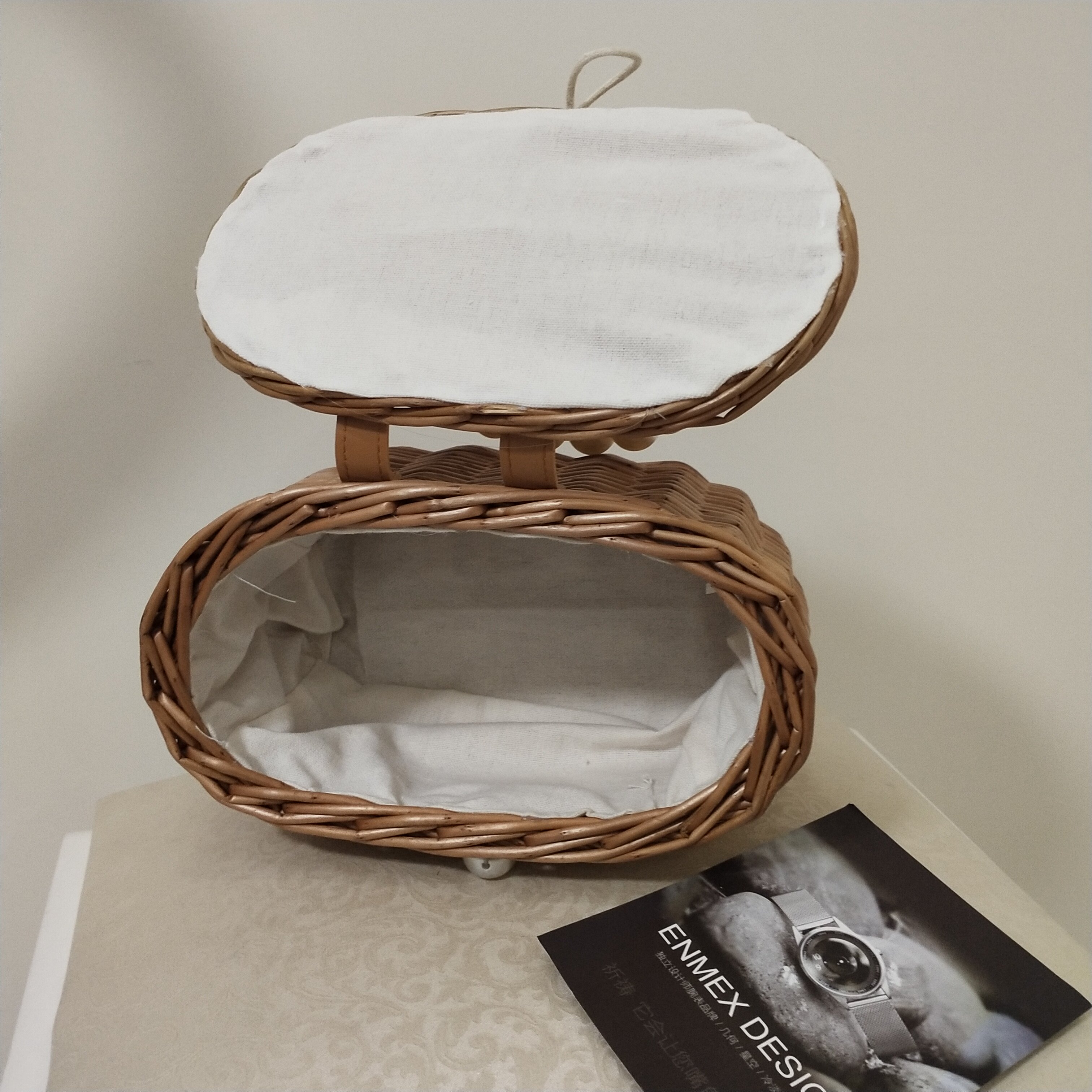 カゴバッグ パール持ち手付き花飾り籐編みカゴバッグ